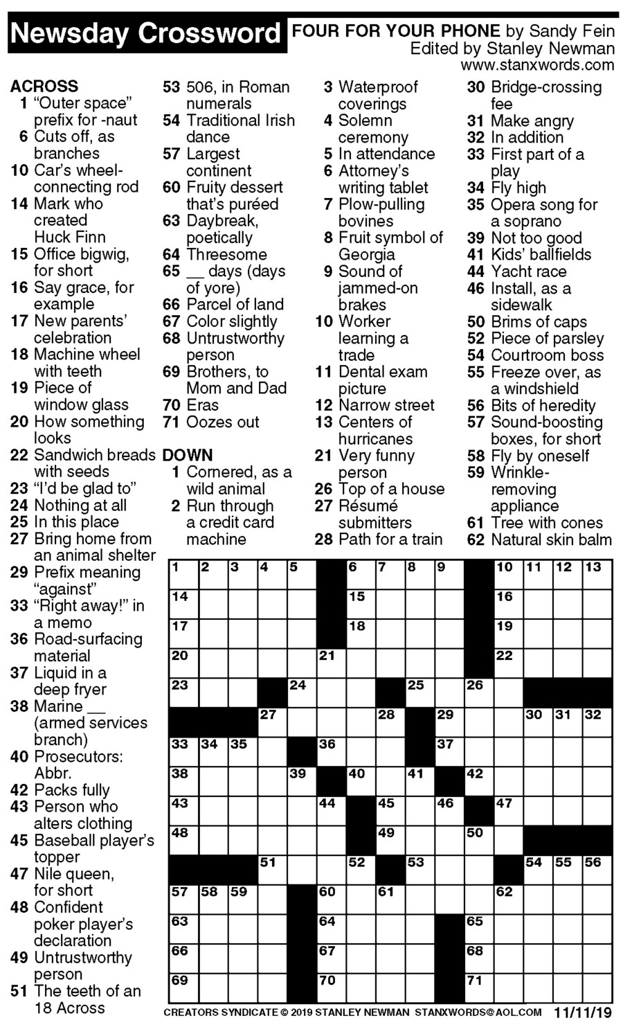Newsday Crossword Puzzle Solutions For Today Deann Malik 39 s Crossword 