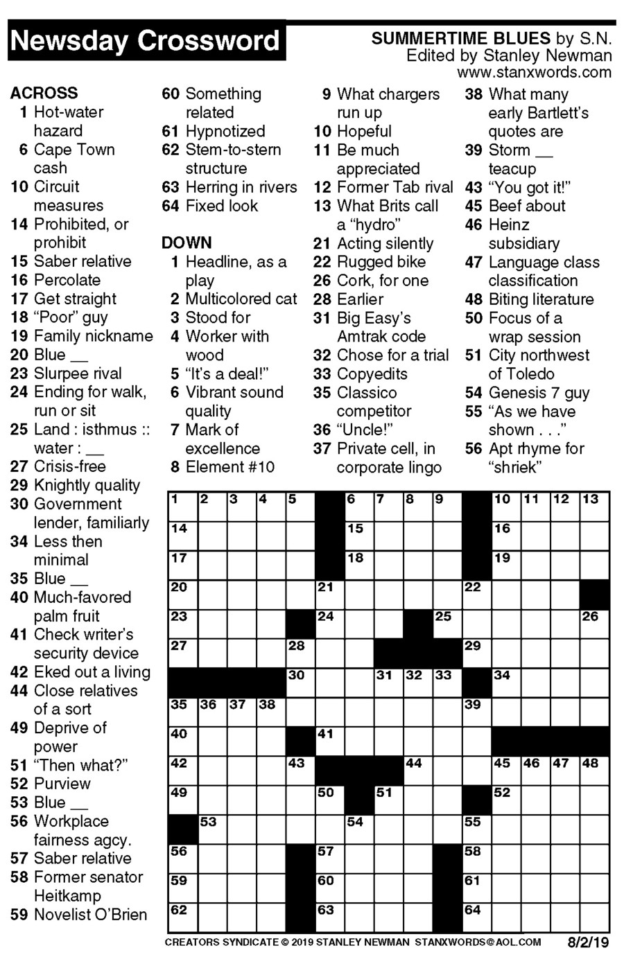 Newsday Crossword Puzzle Today Free Printable Crosswords Newsday Crossword Puzzle Today Free Printable Crosswords