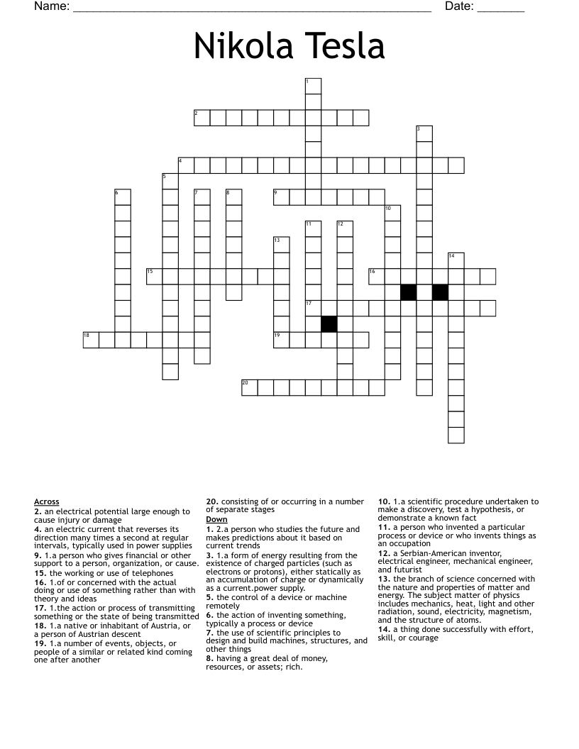 Nikola Tesla Crossword WordMint