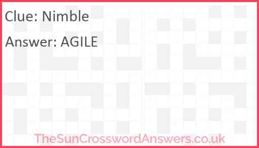 Nimble Crossword Clue TheSunCrosswordAnswers co uk