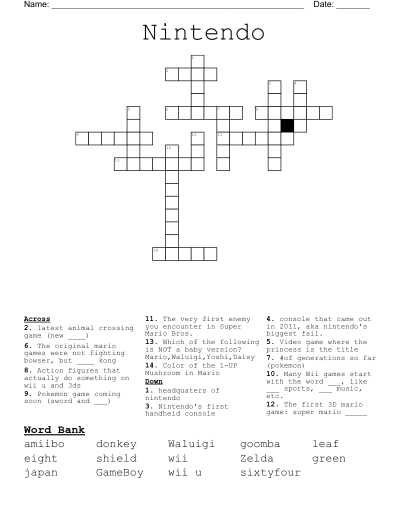 Nintendo Crossword WordMint Nintendo Crossword WordMint