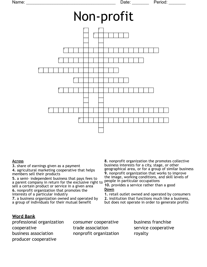 Non profit Crossword WordMint