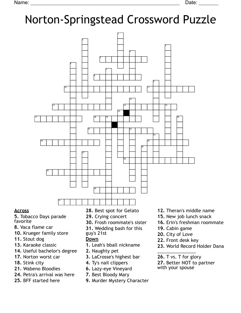 Norton Springstead Crossword Puzzle WordMint