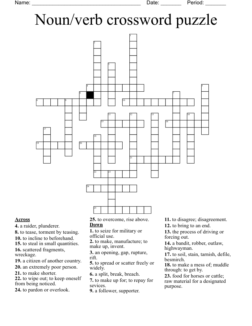 Noun verb Crossword Puzzle WordMint