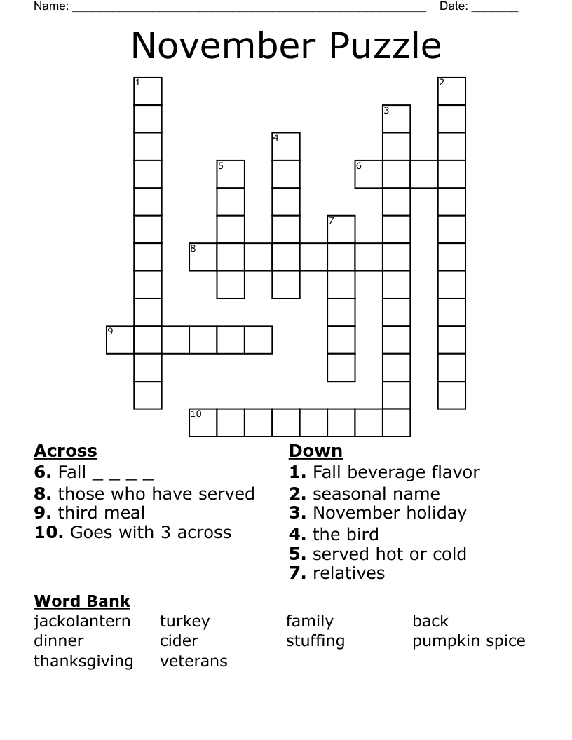 November Puzzle Crossword WordMint November Puzzle Crossword WordMint