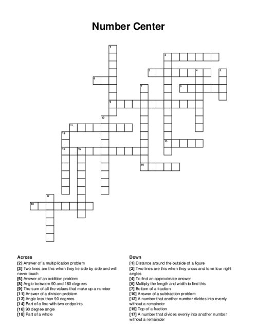 Number Center Crossword Puzzle Number Center Crossword Puzzle