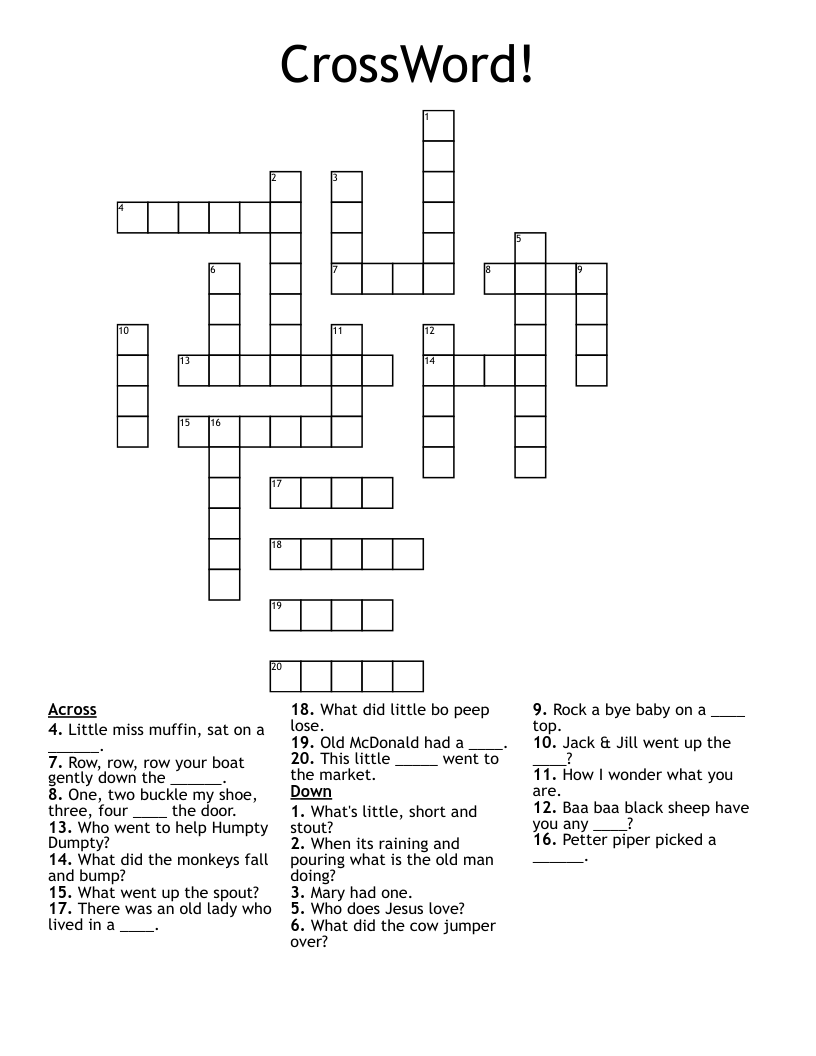Nursery Rhymes Crossword WordMint