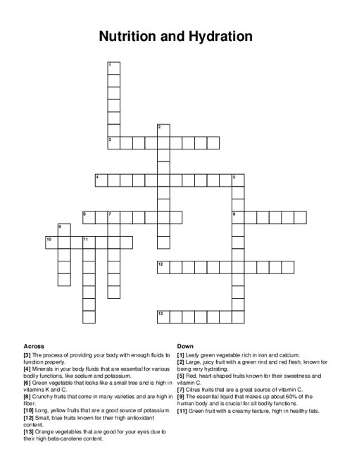 Nutrition Crossword Puzzle