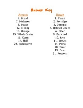grains crossword puzzle answer key