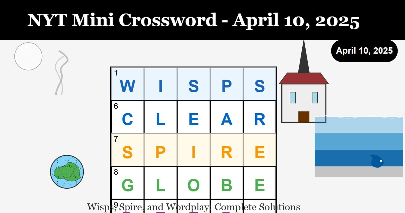 NYT Mini Crossword April 10 2025 Solutions Wisps Spire And Wordplay H2S Media