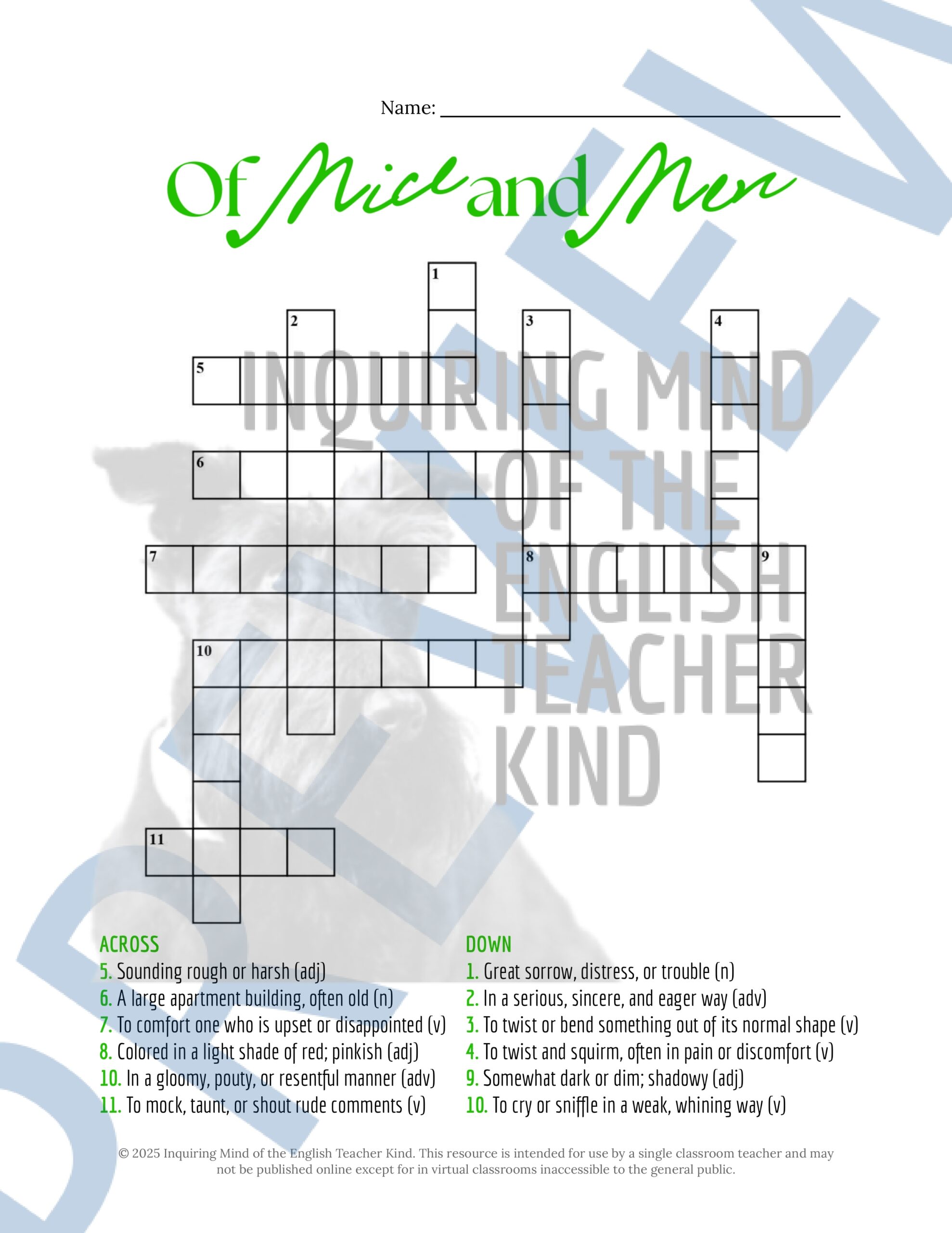 Of Mice And Men Chapter 5 Vocabulary Activities Crossword Puzzle Word Search Teaching Resources Of Mice And Men Chapter 5 Vocabulary Activities Crossword Puzzle Word Search Teaching Resources