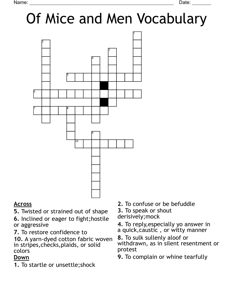 Of Mice And Men Vocabulary Crossword WordMint