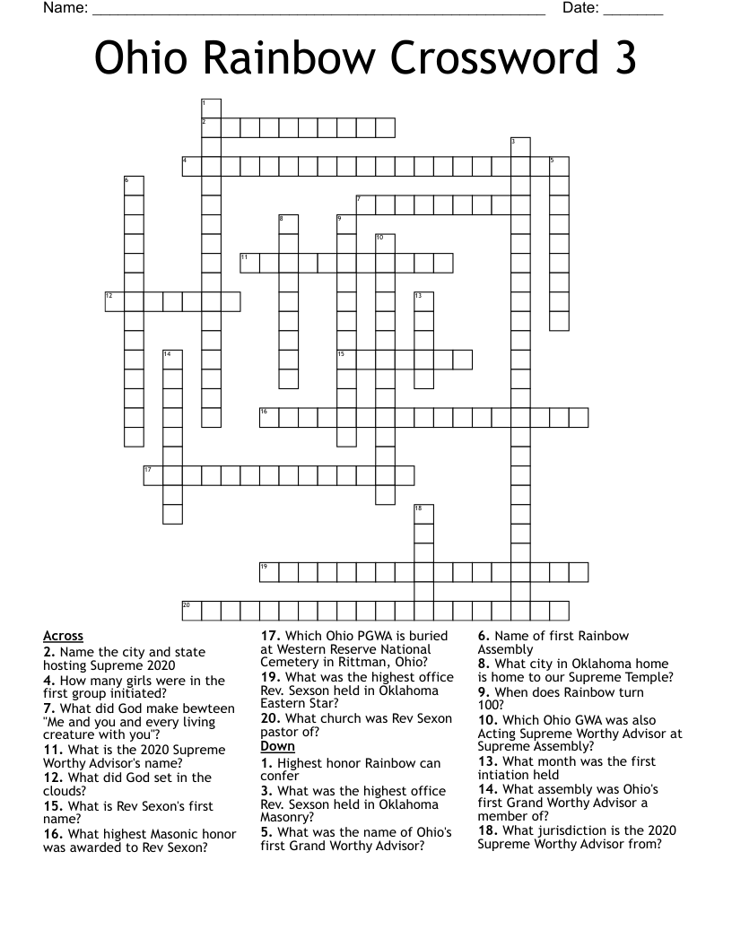 Ohio Rainbow Crossword 3 WordMint Ohio Rainbow Crossword 3 WordMint