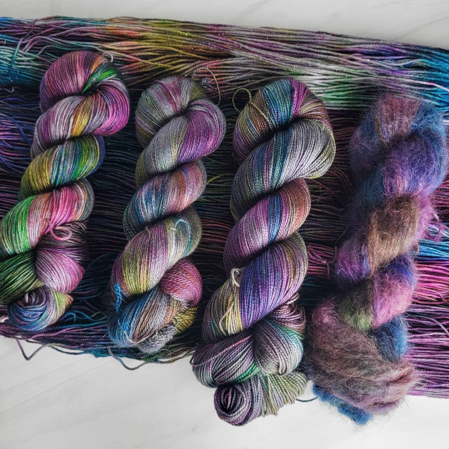 Oil Slick Hand Dyed Variegated Yarn Fingering To Worsted Weight Choose Your Base Rainbow Overdyed Grey Etsy