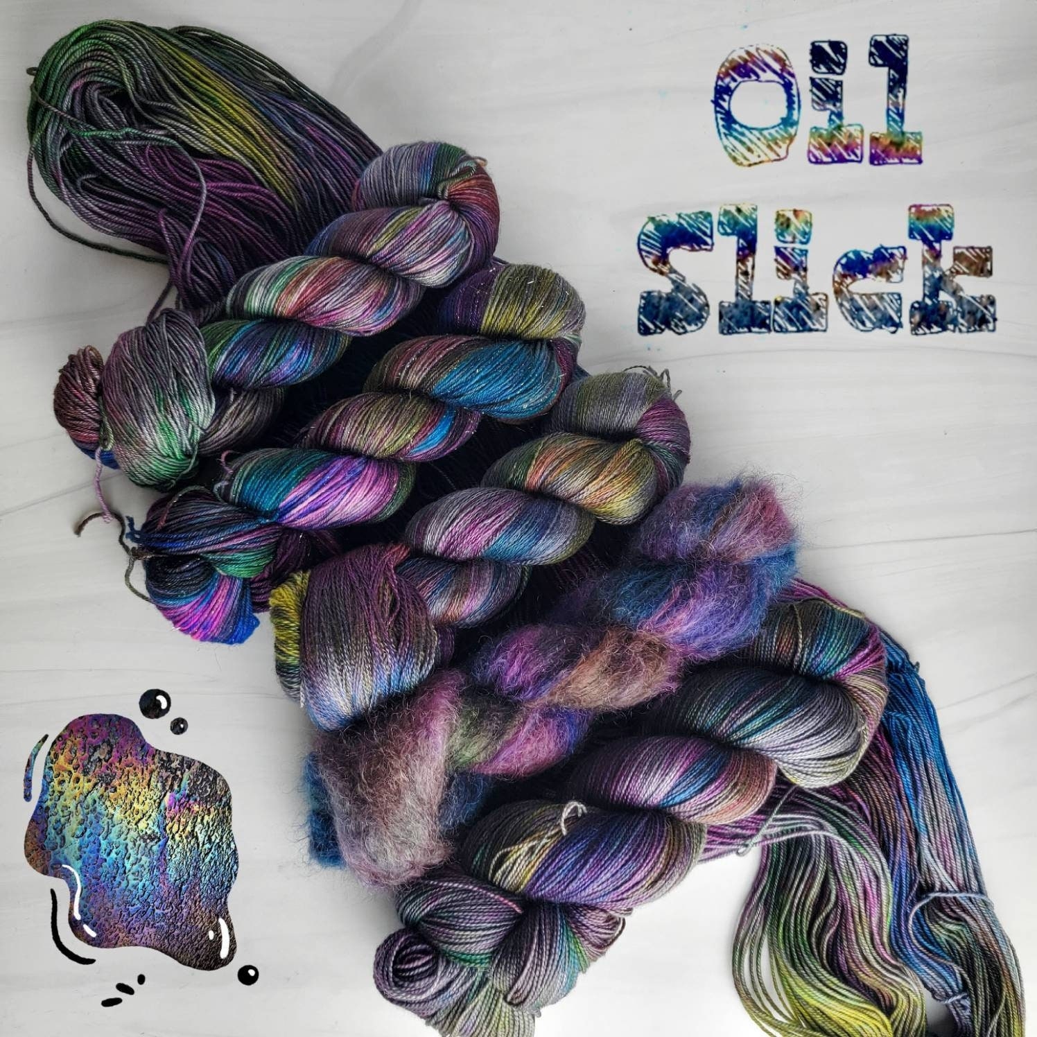 Oil Slick Hand Dyed Variegated Yarn Fingering To Worsted Weight Choose Your Base Rainbow Overdyed Grey Etsy