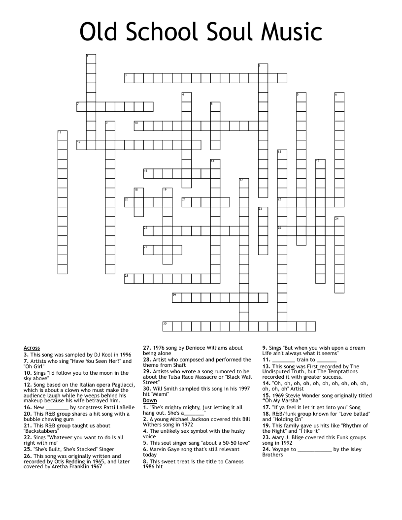 Old School Soul Music Crossword WordMint