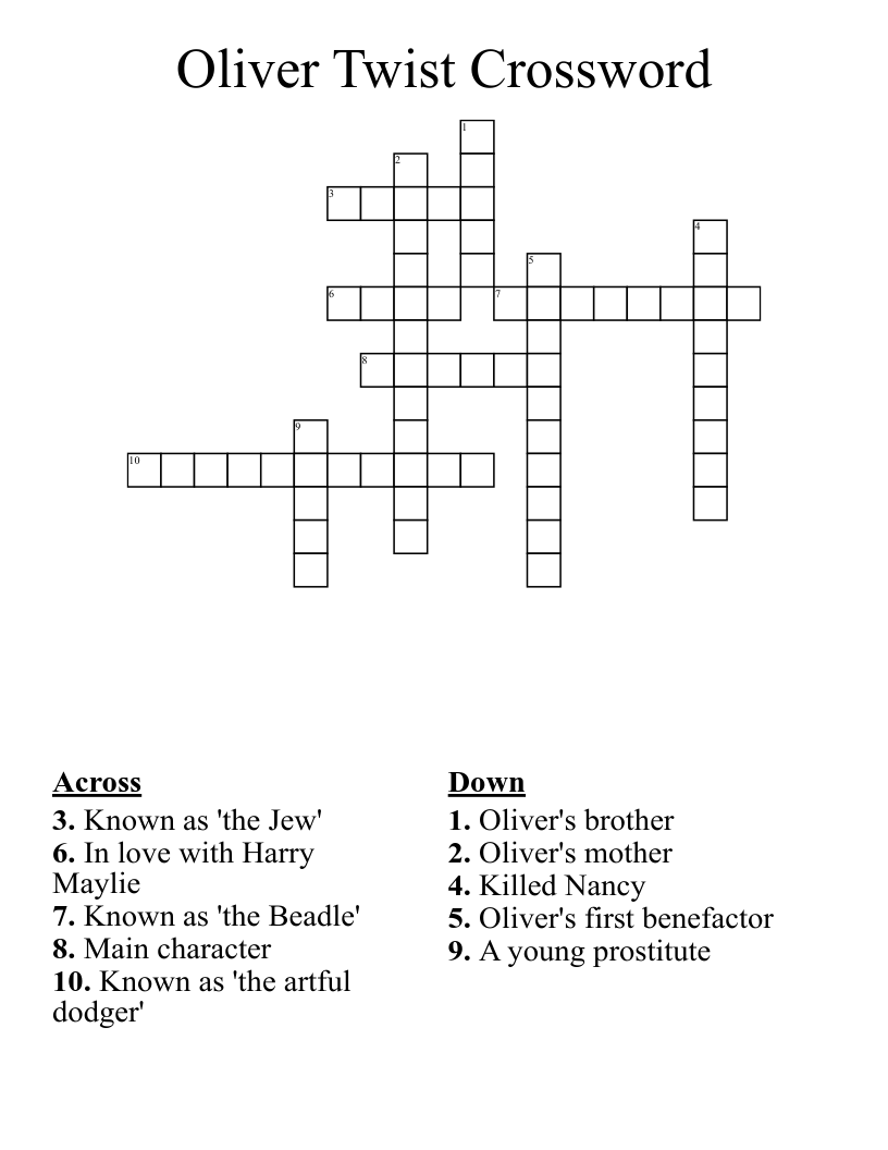 Oliver Twist Crossword WordMint Oliver Twist Crossword WordMint