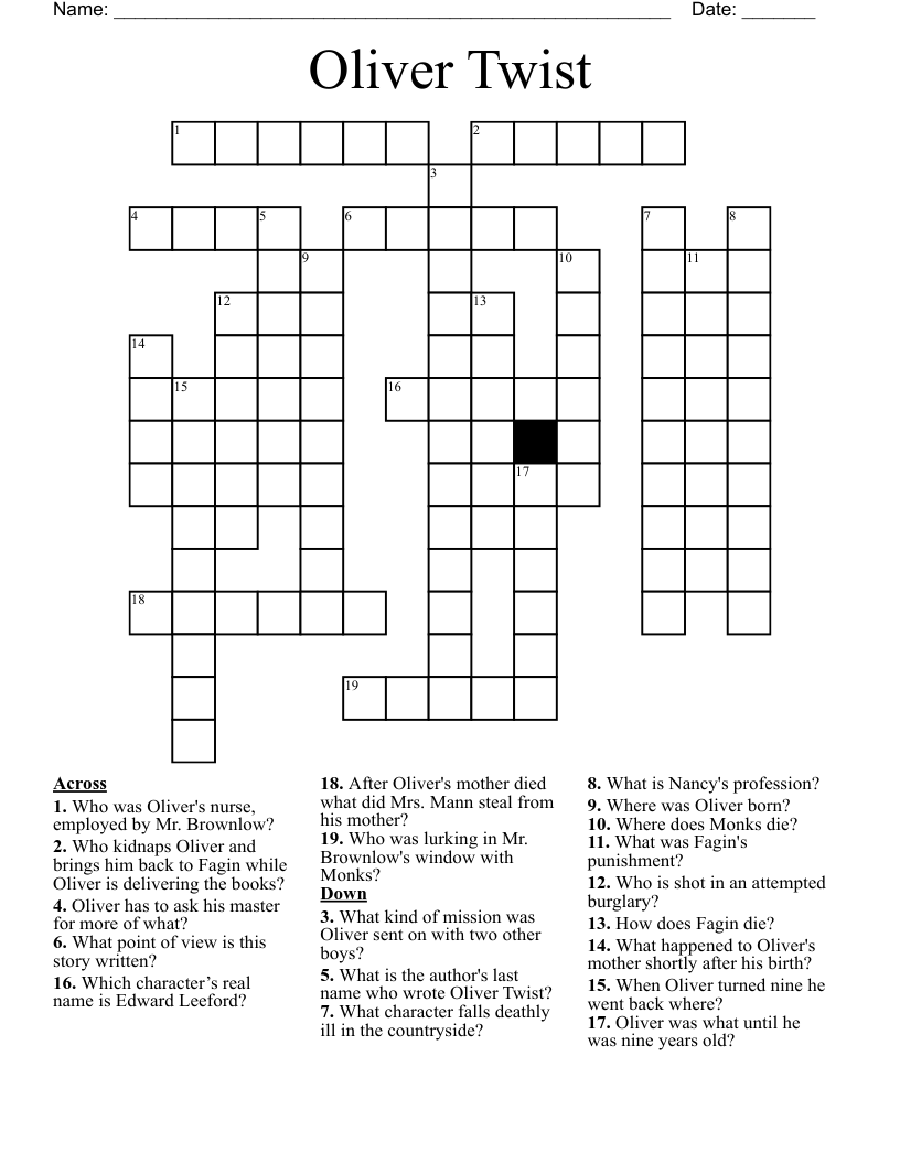 Oliver Twist Crossword WordMint Oliver Twist Crossword WordMint
