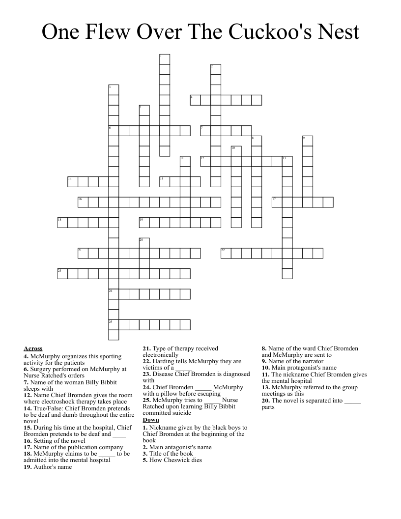 One Flew Over The Cuckoo s Nest Crossword WordMint
