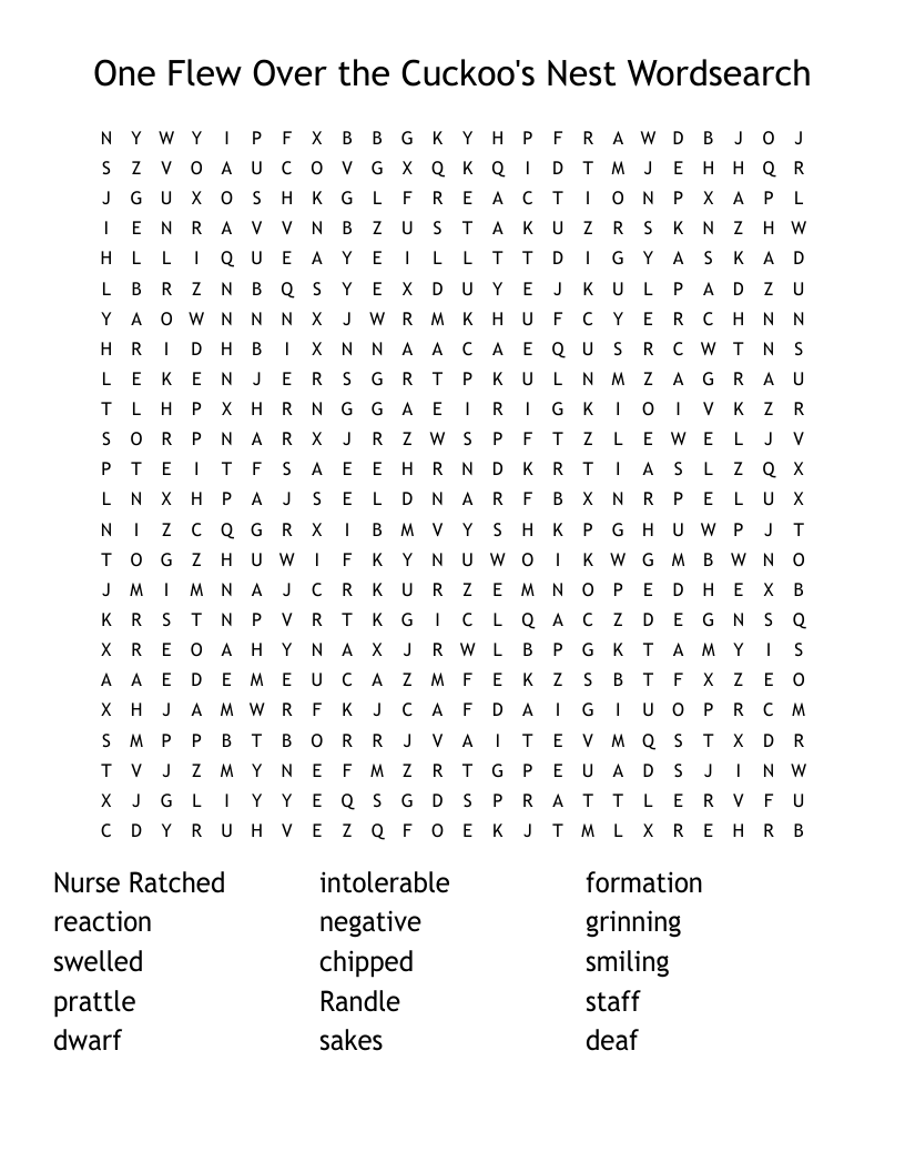 One Flew Over The Cuckoo s Nest Wordsearch WordMint