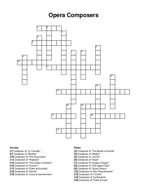 Opera Composers Crossword Puzzle