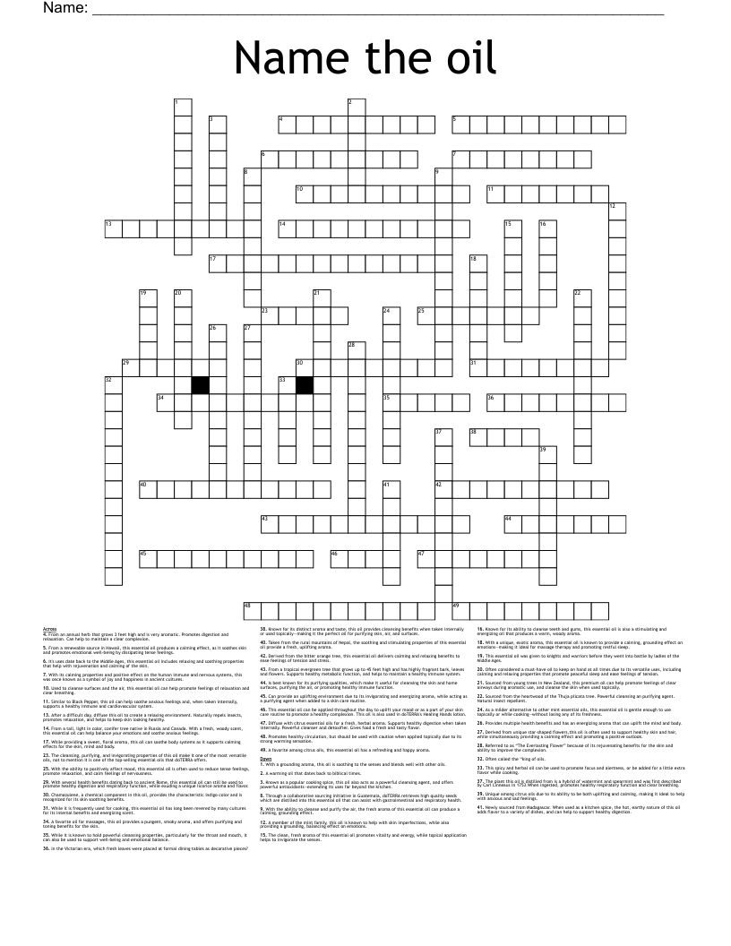 essential oil crossword puzzle clue