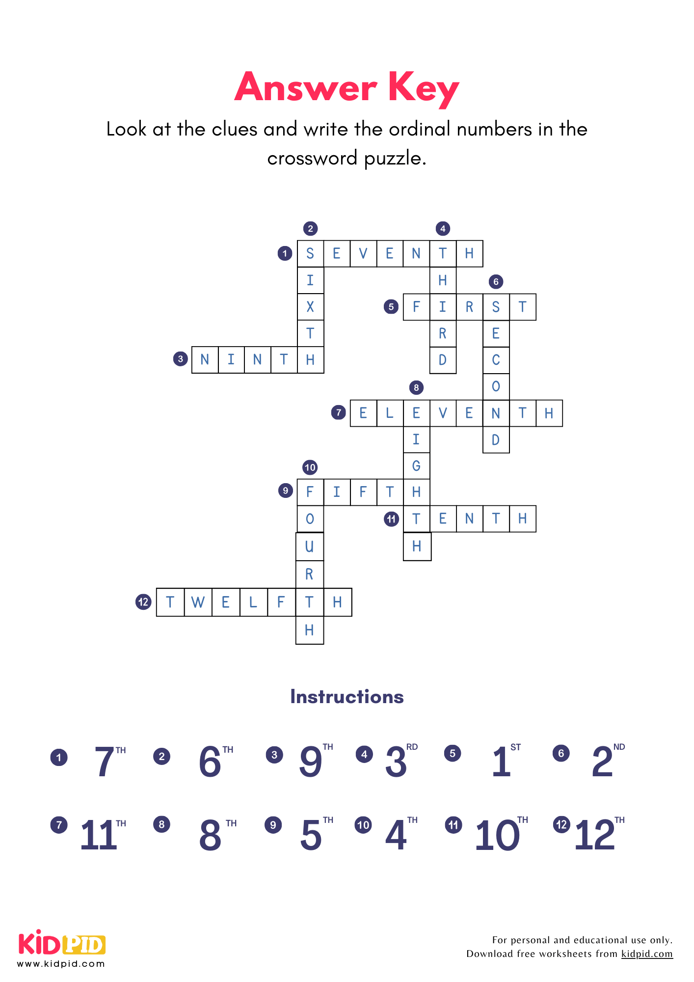 Ordinal Numbers Crossword Puzzle Worksheets For Grade 1 Kidpid Ordinal Numbers Crossword Puzzle Worksheets For Grade 1 Kidpid