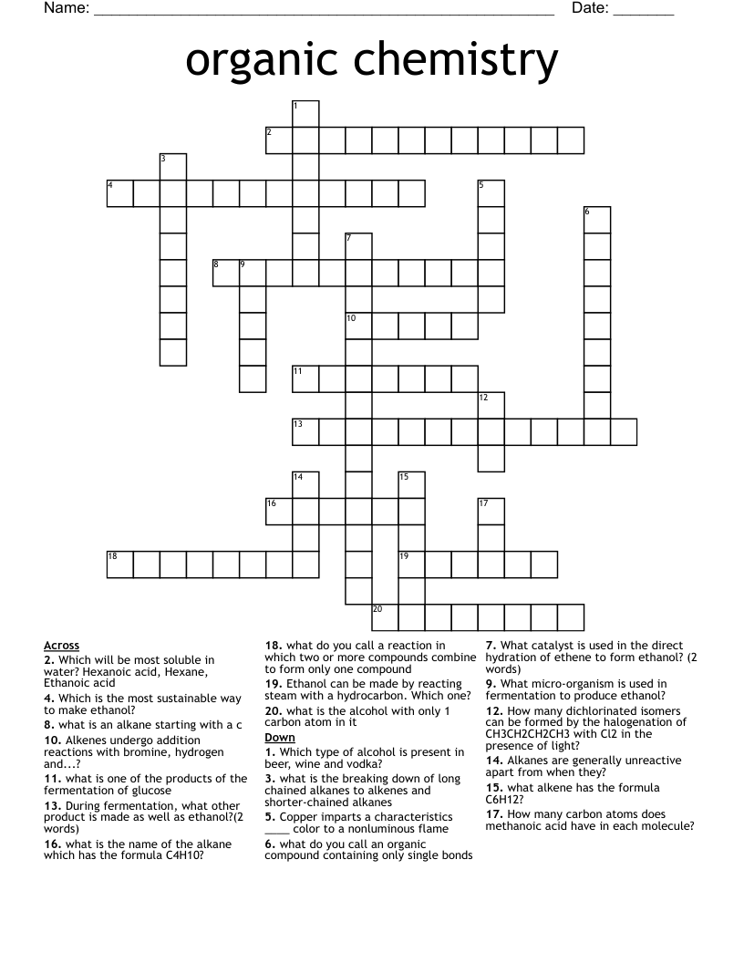 Organic Chemistry Crossword WordMint