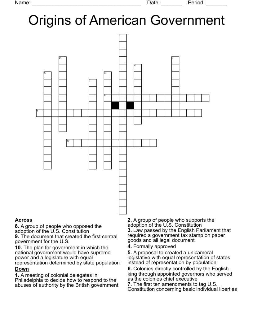 Origins Of American Government Crossword WordMint