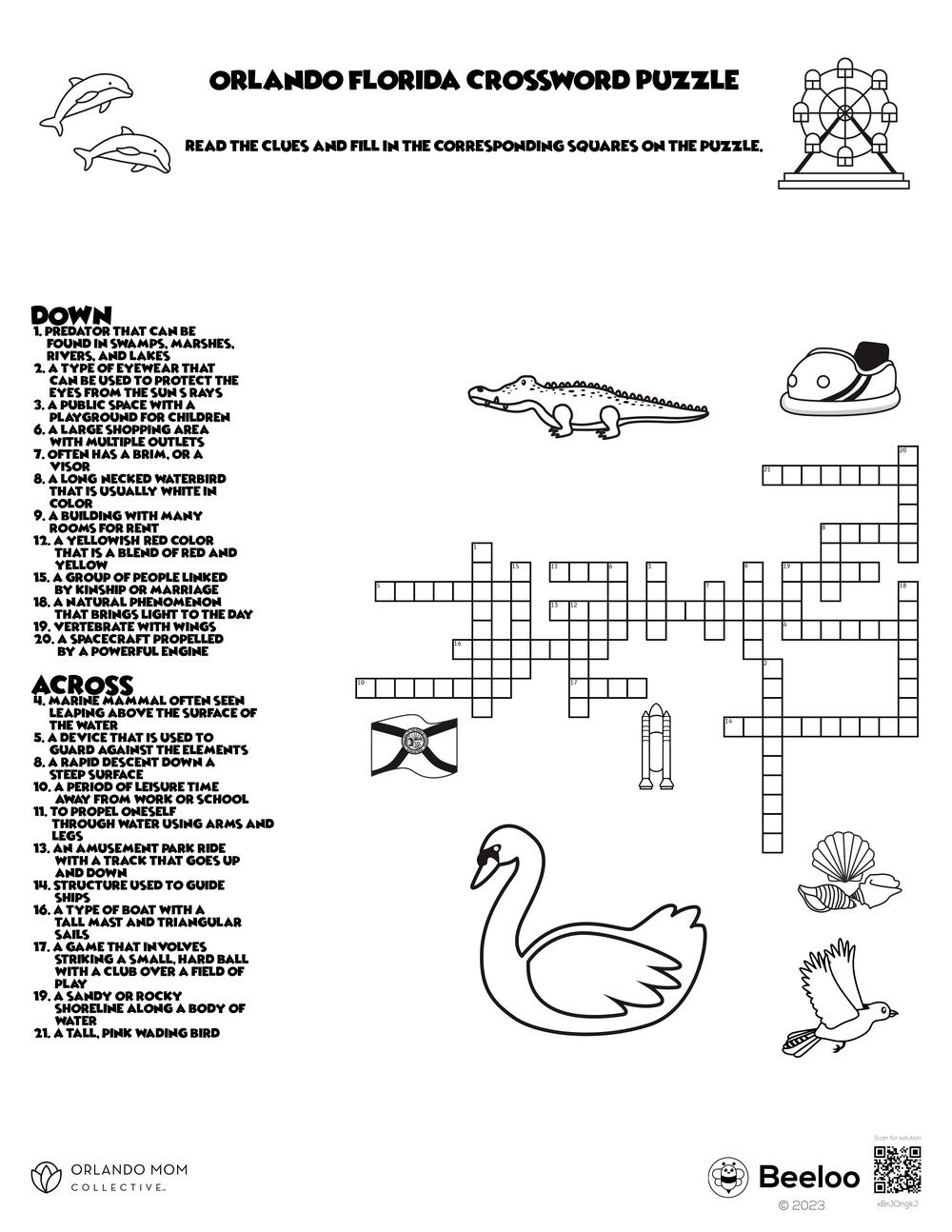 Orlando Florida Crossword Puzzle Beeloo Printable Crafts And Activities For Kids