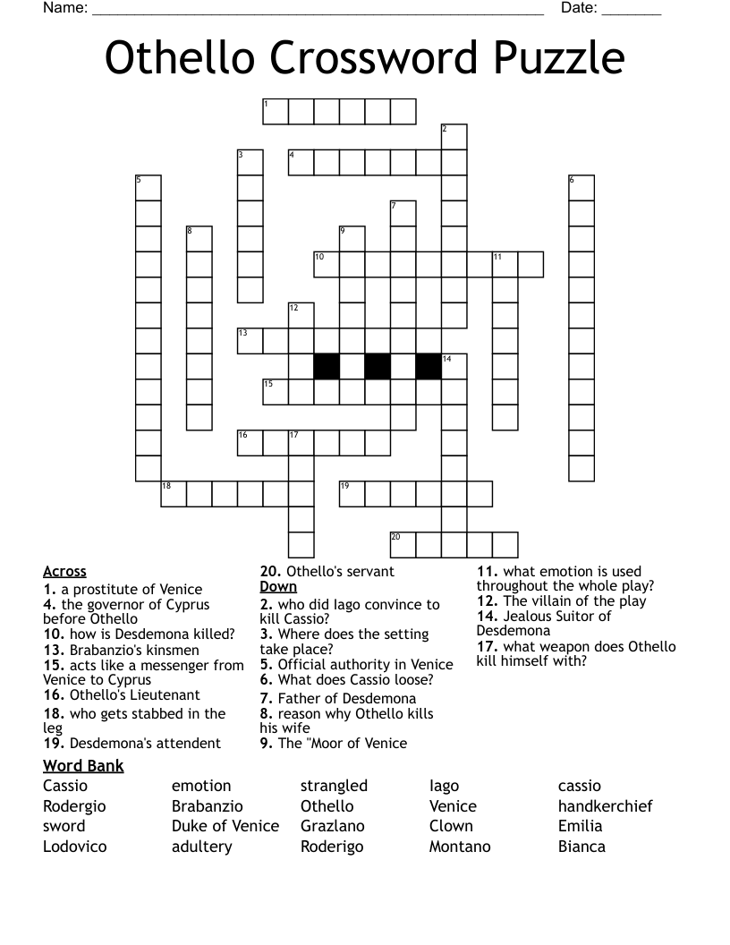 Othello Crossword Puzzle WordMint