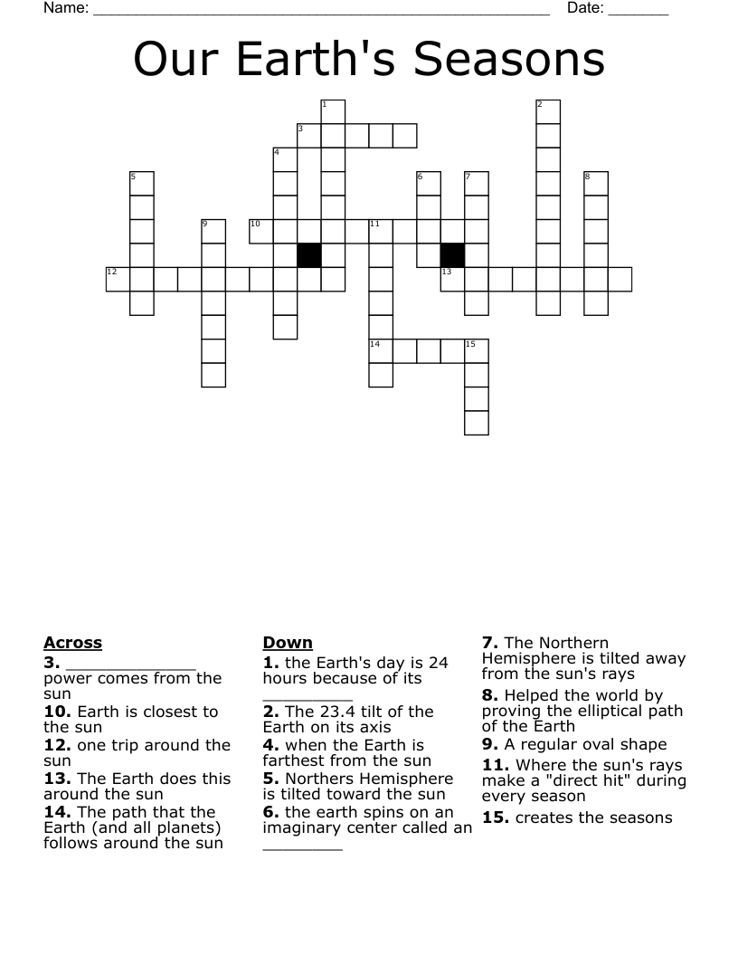 Our Earth s Seasons Crossword WordMint
