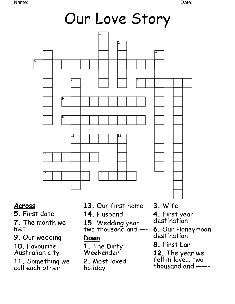 Our Love Story Crossword WordMint