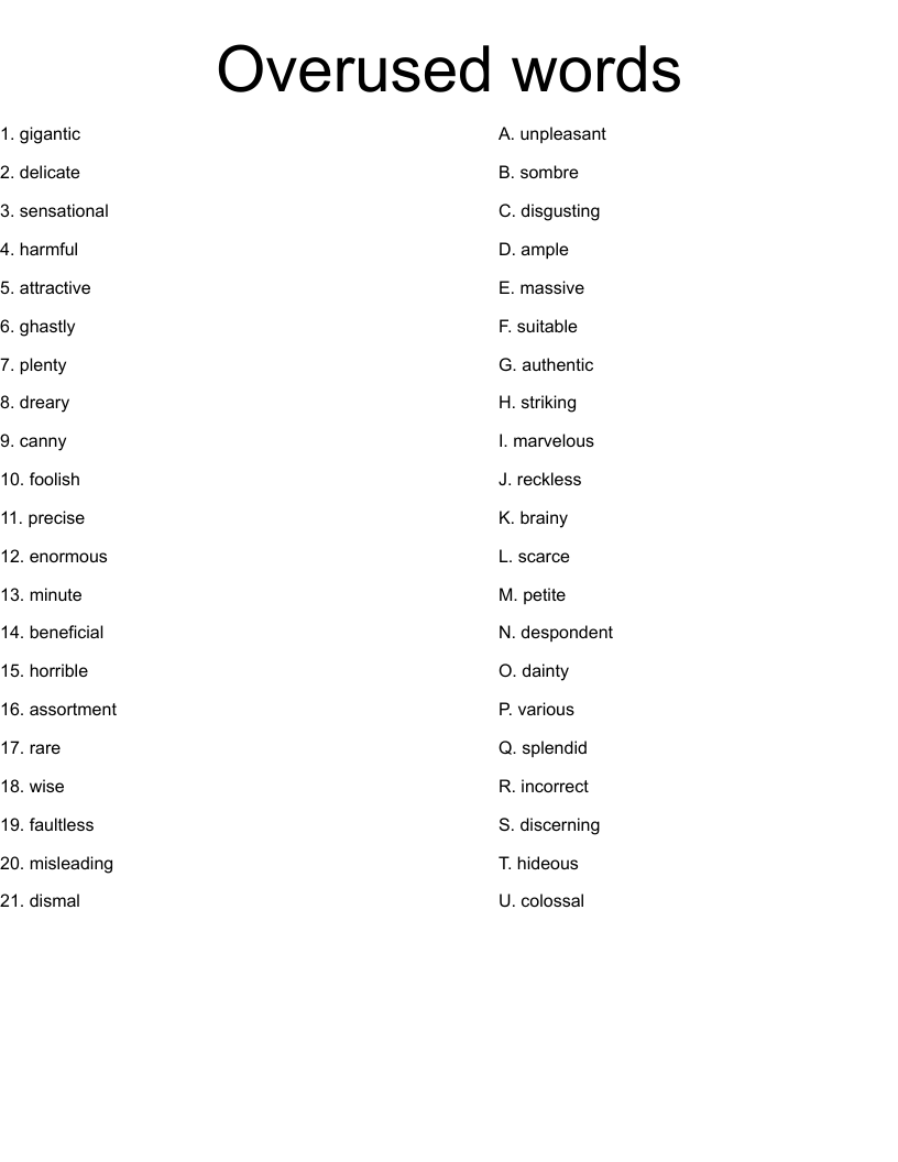 Overused Words Worksheet WordMint