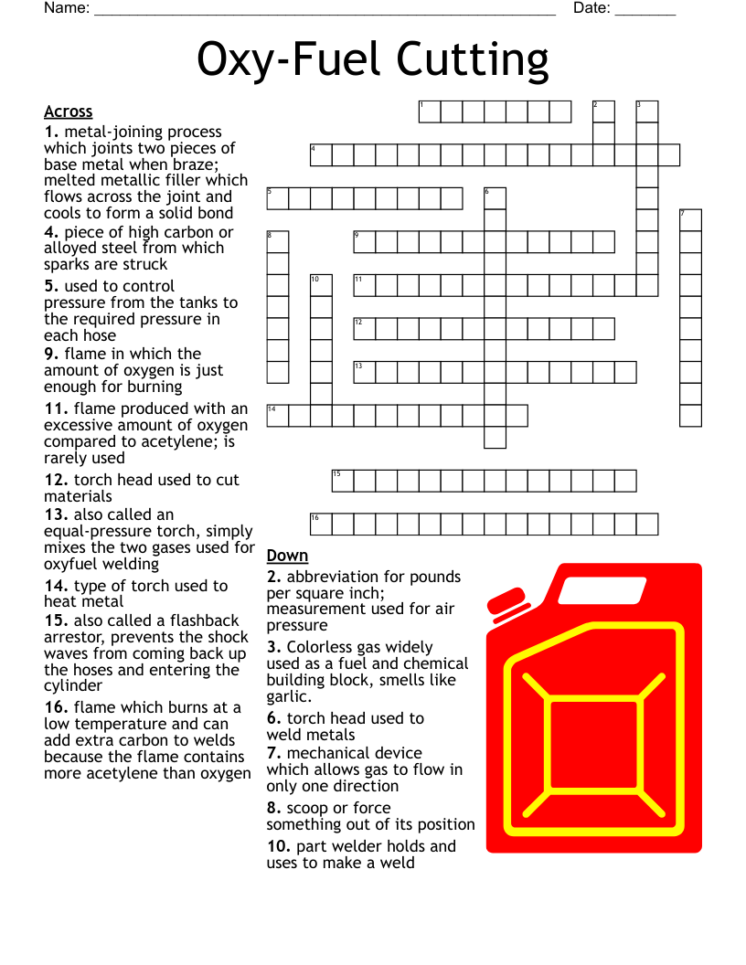 Oxy Fuel Cutting Crossword WordMint