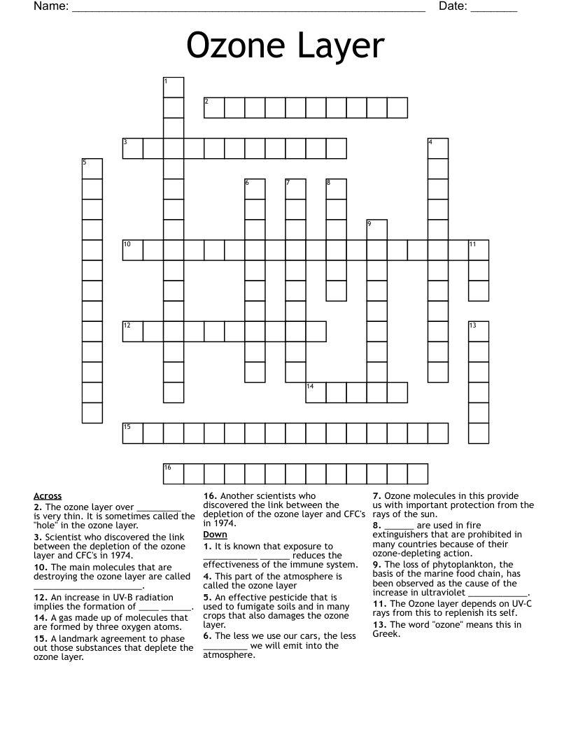 Ozone Layer Crossword WordMint Ozone Layer Crossword WordMint