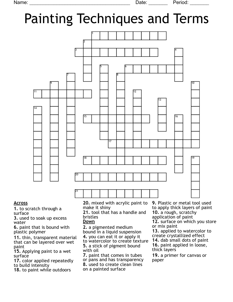 Painting Techniques And Terms Crossword WordMint