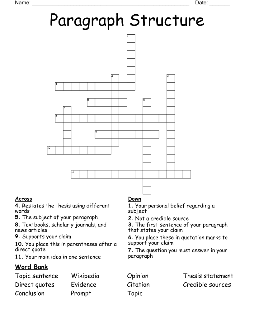 Paragraph Structure Crossword WordMint