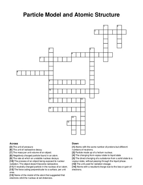 Particle Model And Atomic Structure Crossword Puzzle