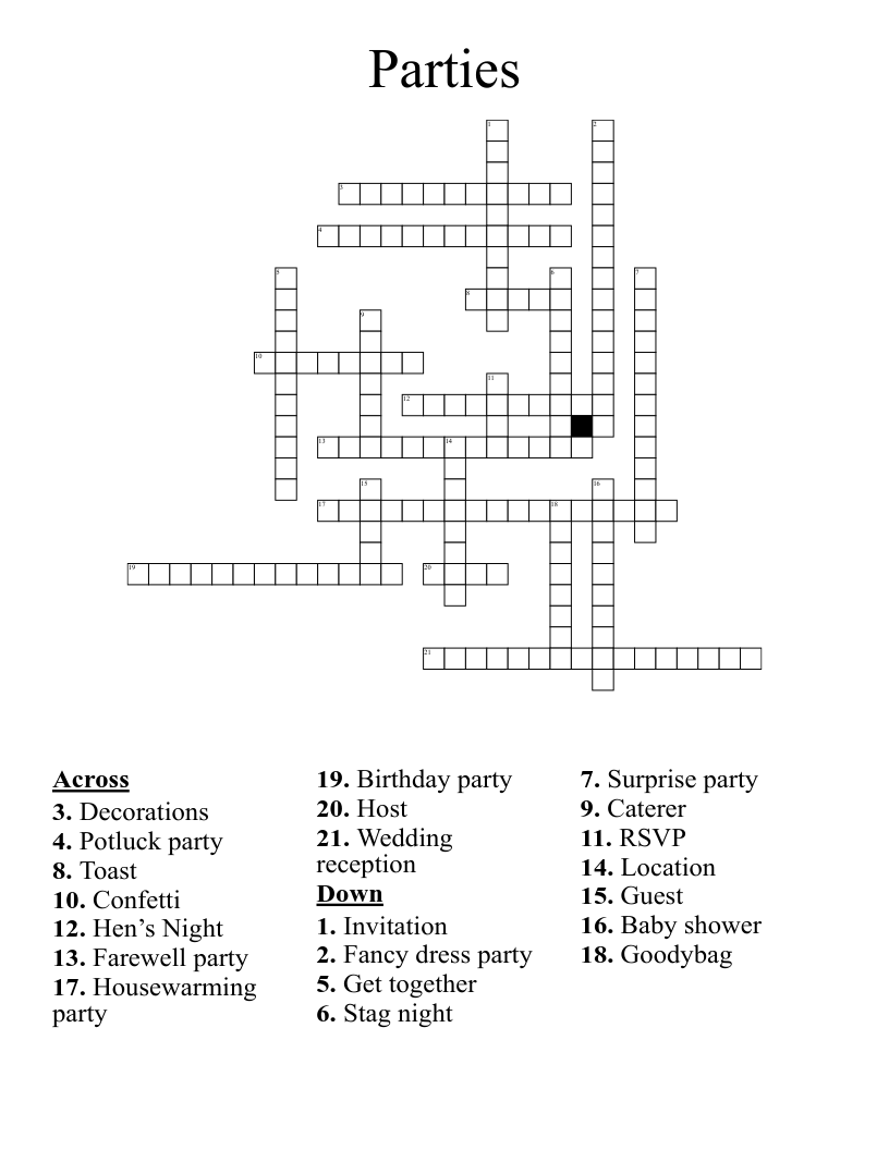 Parties Crossword WordMint