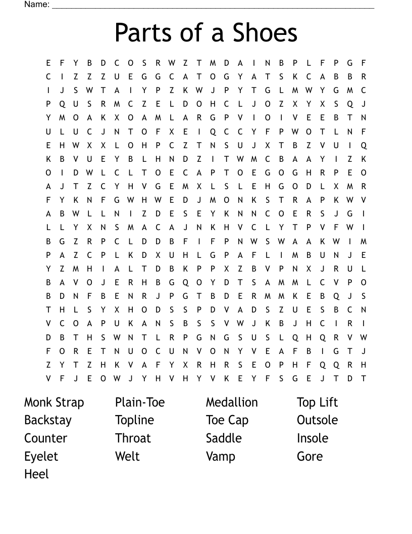 Parts Of A Shoes Word Search WordMint Parts Of A Shoes Word Search WordMint