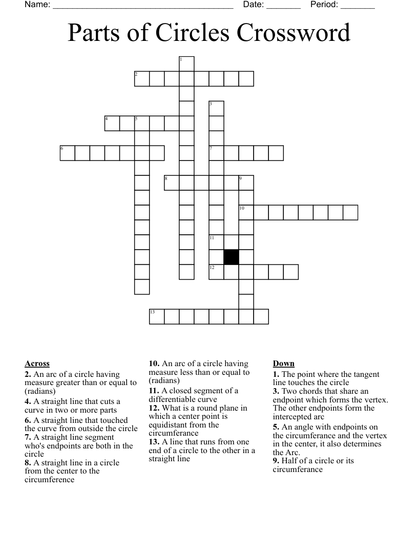 Parts Of Circles Crossword WordMint Parts Of Circles Crossword WordMint