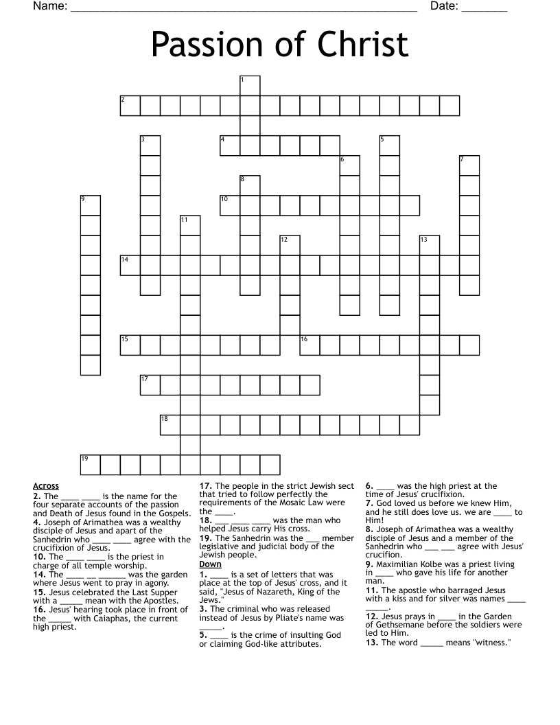 Passion Of Christ Crossword WordMint