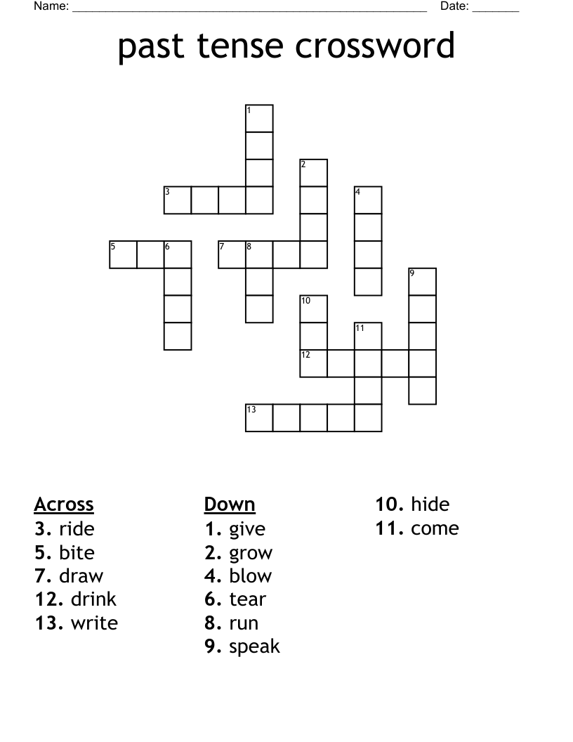 Past Tense Crossword WordMint