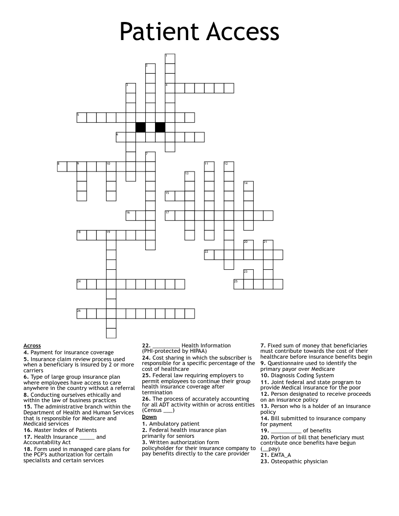 Patient Access Crossword WordMint