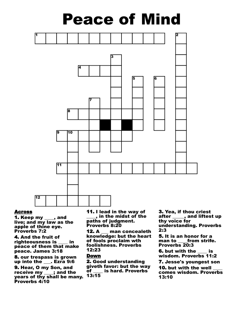 Peace Of Mind Crossword WordMint