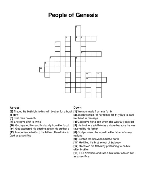 People Of Genesis Crossword Puzzle People Of Genesis Crossword Puzzle