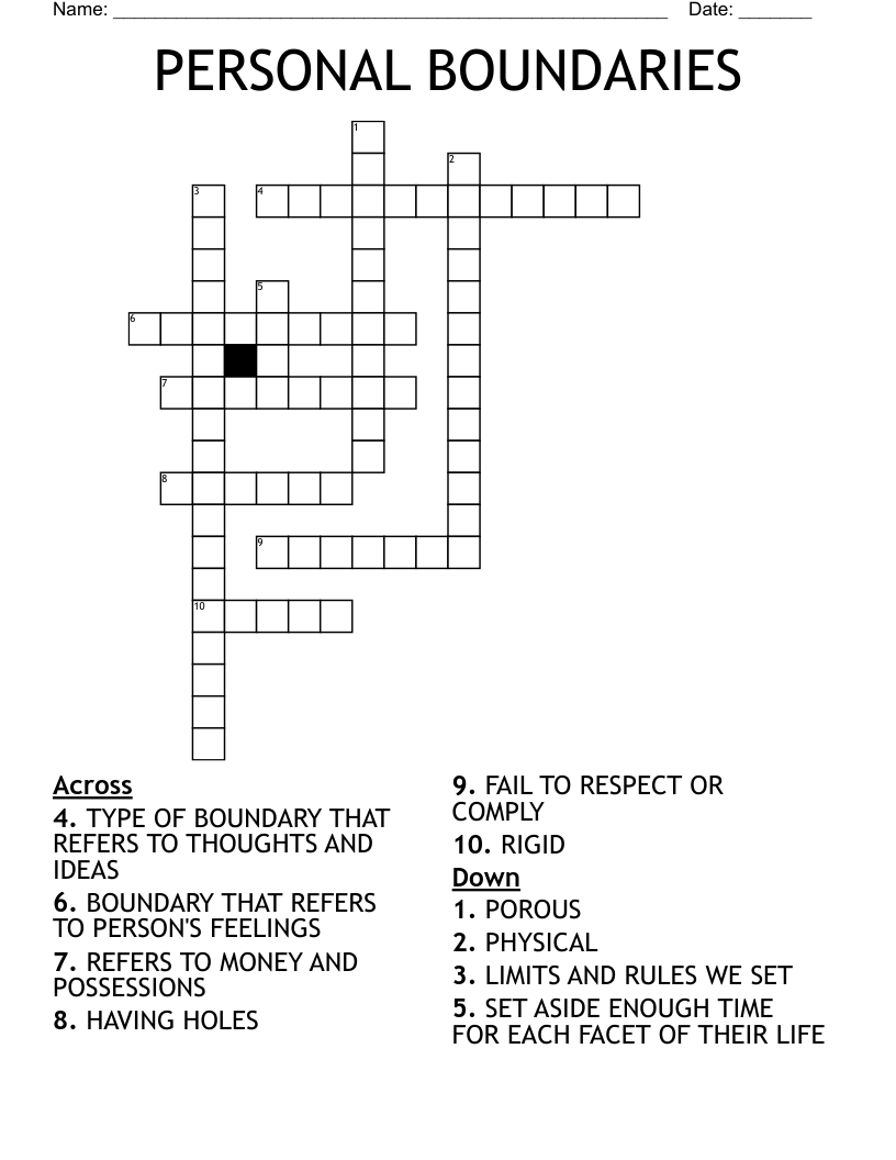 PERSONAL BOUNDARIES Crossword WordMint