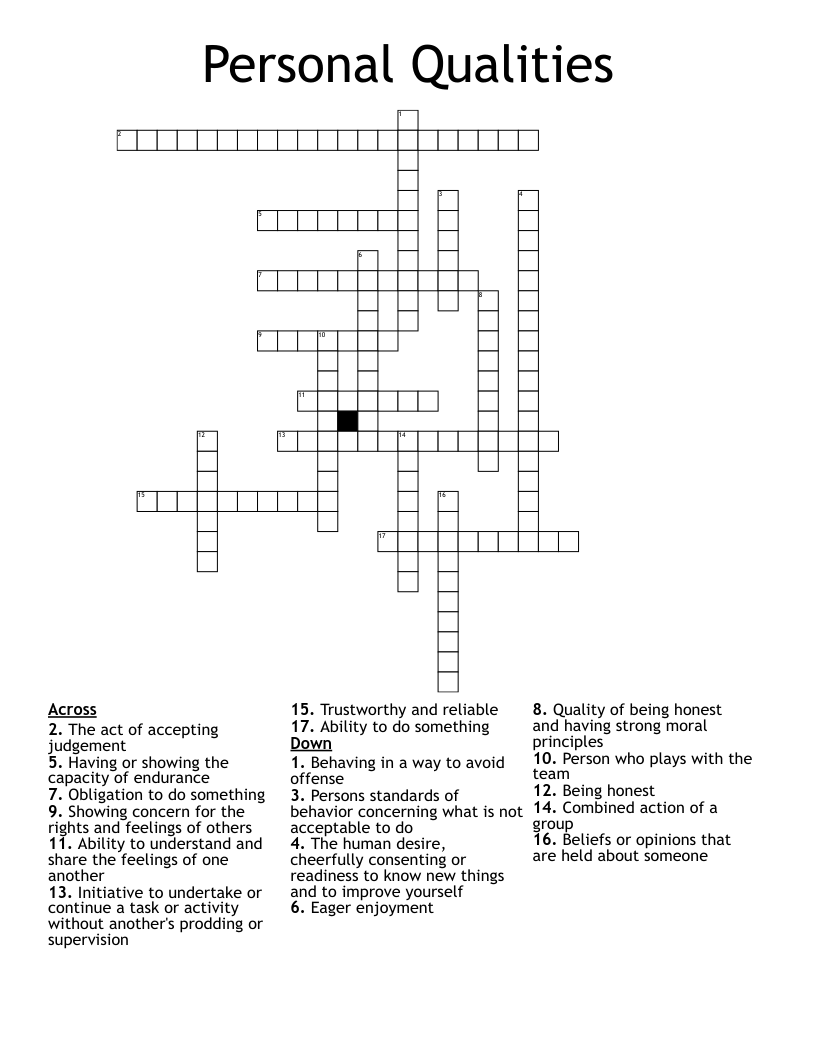 Personal Qualities Crossword WordMint