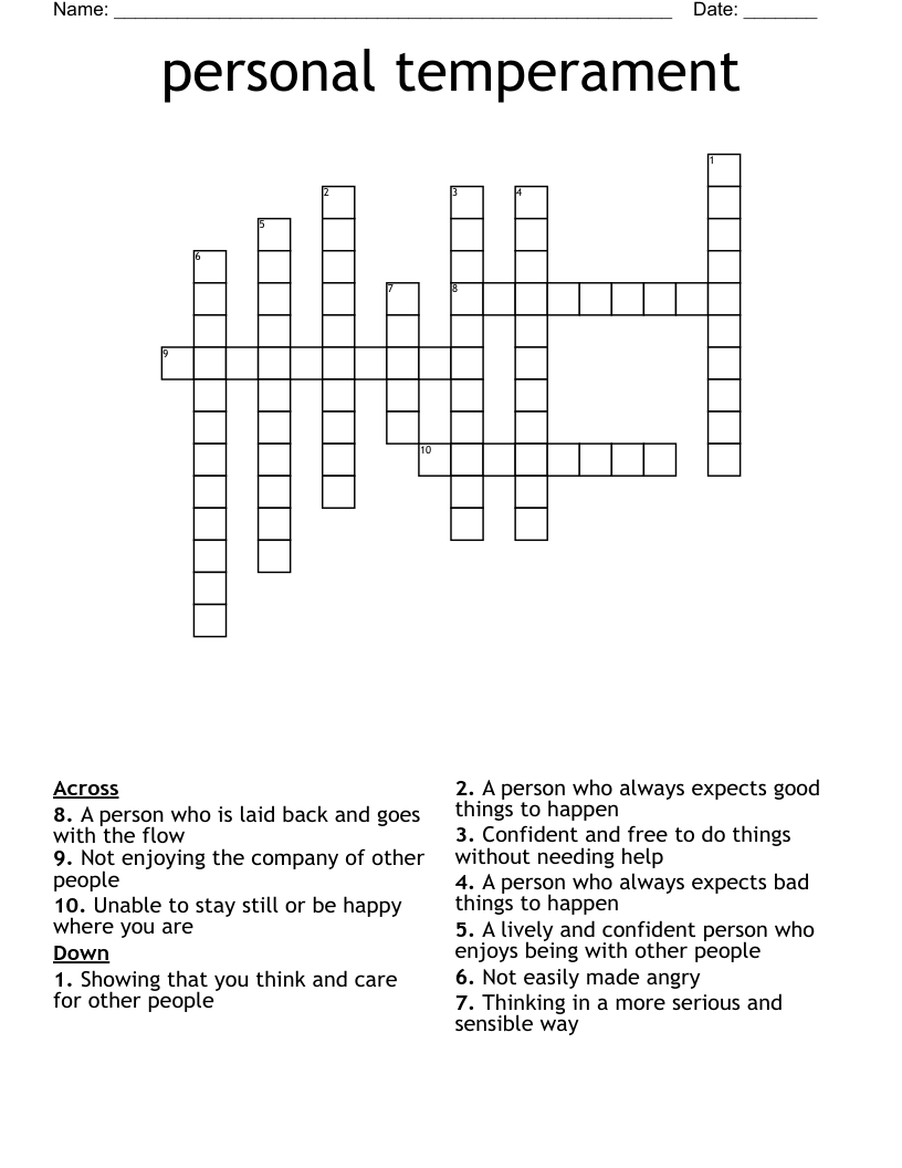 Personal Temperament Crossword WordMint Personal Temperament Crossword WordMint